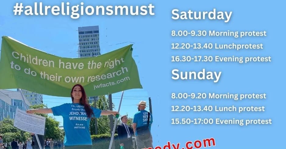 Peaceful protest outside Jehovah's Witness convention
